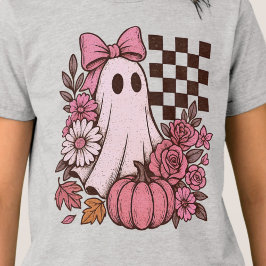 Camiseta Ghost Girl retrorada cor-de-rosa com Arco Hallowee