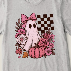 Camiseta Ghost Girl retrorada cor-de-rosa com Arco Hallowee