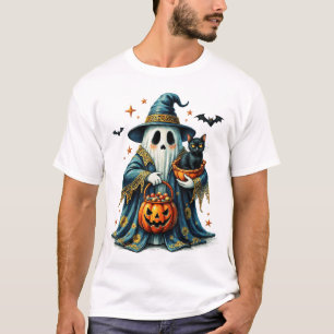 Camiseta Ghost Holding Black Cat Lover Halloween 2025