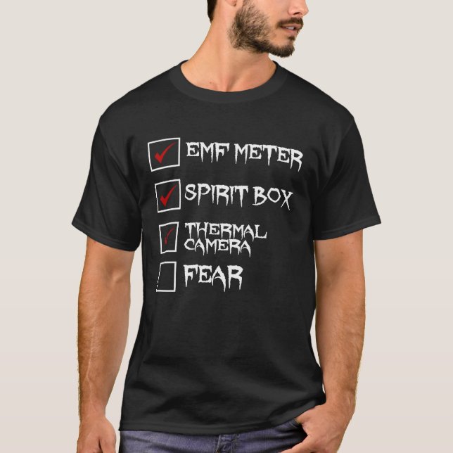 Camiseta Ghost Hunter Checklist EMF Meter Paranormal Invest (Frente)
