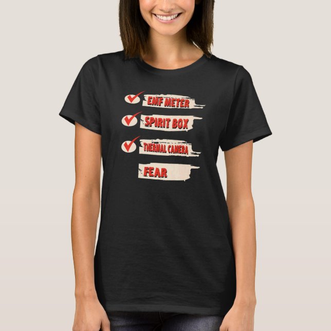 Camiseta Ghost Hunter Checklist EMF Meter Paranormal Invest (Frente)