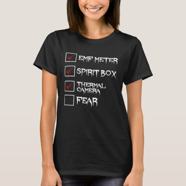 Camiseta Ghost Hunter Checklist EMF Meter Paranormal Invest (Frente)