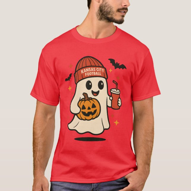 Camiseta Ghost KANSAS CITY FOOTBALL do Halloween bonito com (Frente)