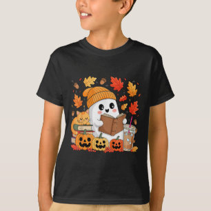 Camiseta Ghost Lading Book Bonito Amantes de outono Queda d