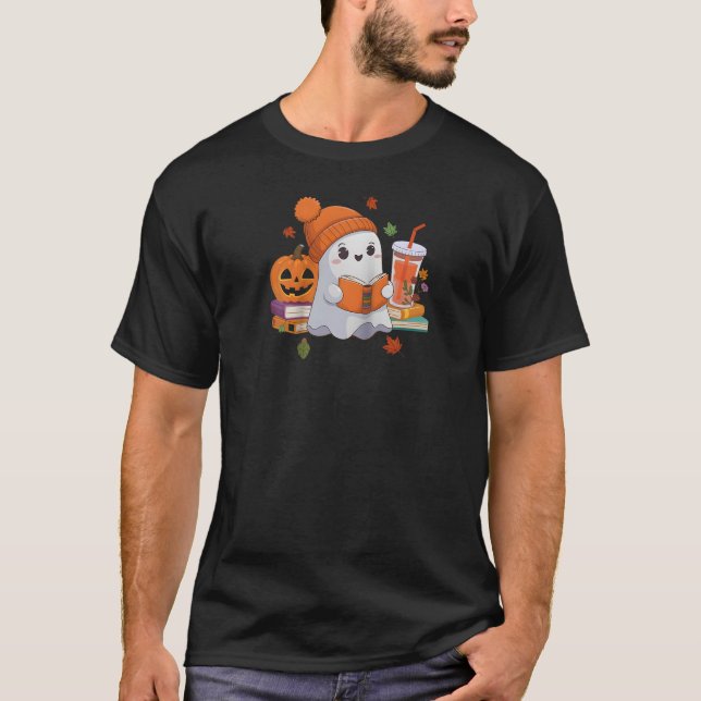 Camiseta Ghost Lading Book, Cujo Café Halloween Lovers Ra (Frente)