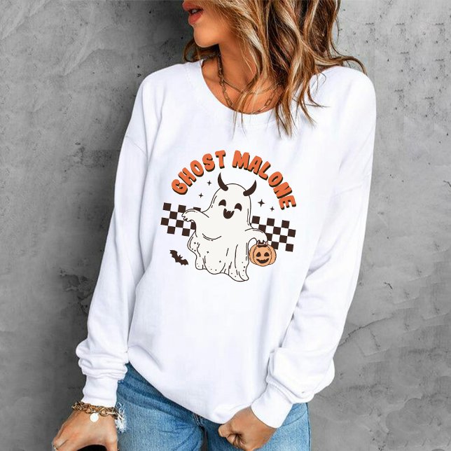 Camiseta Ghost Malone assustador com o Dia das Bruxas de Pu (Creepy Ghost Malone with spooky Pumpkin Halloween Sweatshirt)