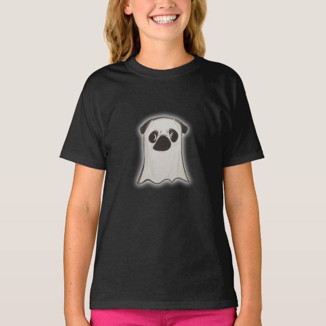 Camiseta Ghost Pug - Design de Cachorro de Dia de as Bruxas (Frente)