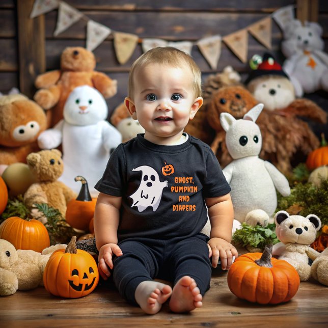 Camiseta Ghost, pumpkin and diapers on Halloween (Criador carregado)