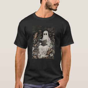 Camiseta Ghost Reading Book Forest Floral Gotheen Halloween