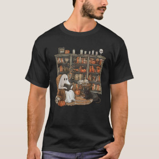 Camiseta Ghost Reading Book Retro Library Halloween Spooky