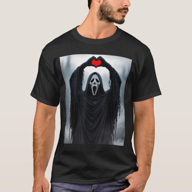 Camiseta Ghost Red Heart Hands Y Face Halloween Valentines  (Frente)