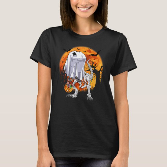 Camiseta Ghost Rex Skeleton Dino Bones Boo Halloween Boo Bo (Frente)