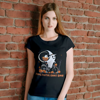 Camiseta Ghost Riding Bicycle Engraçado Womens Halloween