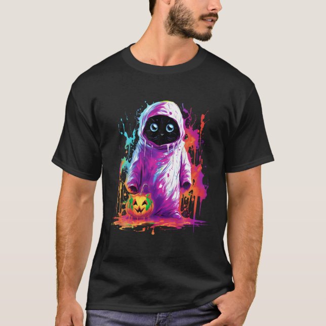 Camiseta Ghost Scareen Black Cat Pumpkin T Shirt (Frente)