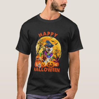 Camiseta Ghost Scary Pumpkin Moon Witch Shiba Inu Dog Hallo