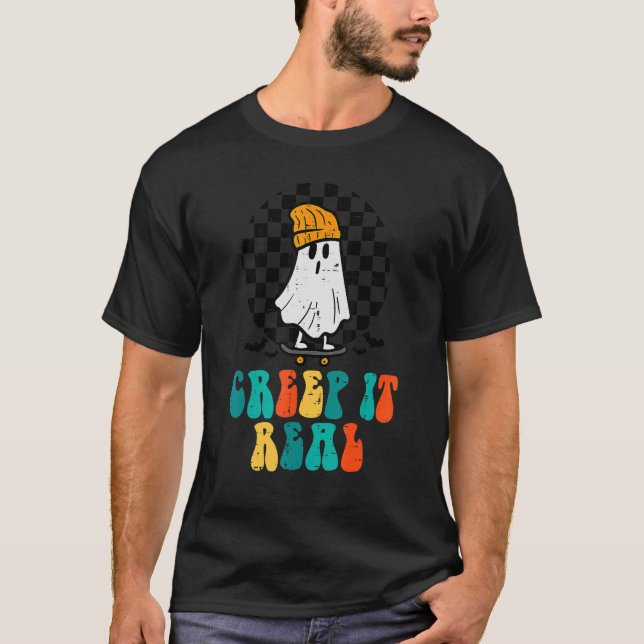 Camiseta Ghost Skateboard Creep It Retro Halloween Cos (Frente)