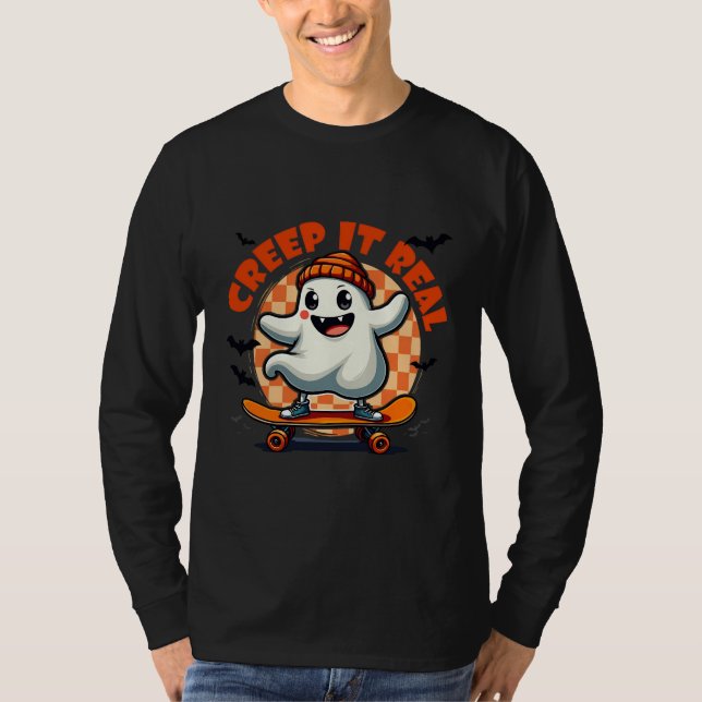 Camiseta Ghost Skating Conselho de Halloween (Frente)
