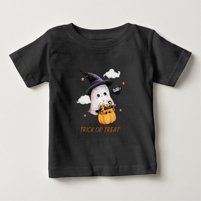 Camiseta Ghost Trick ou Treat Kids's Halloween (Frente)