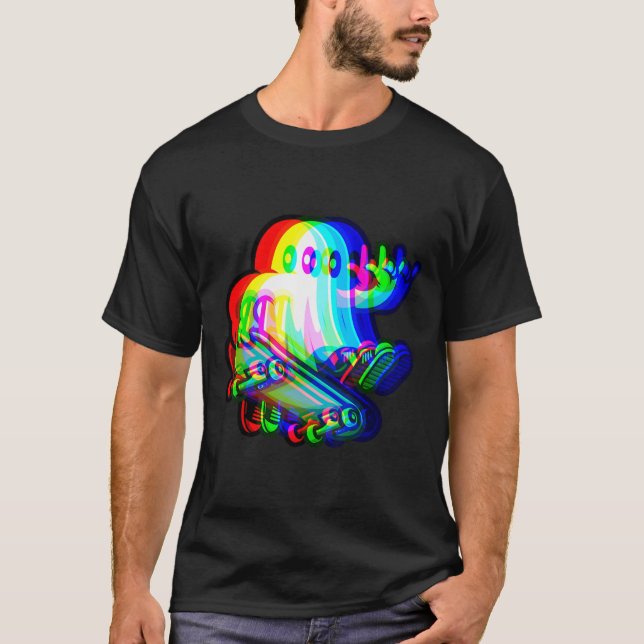 Camiseta Ghost Trippy Vaporwave Halloween Techno Rave Edm M (Frente)