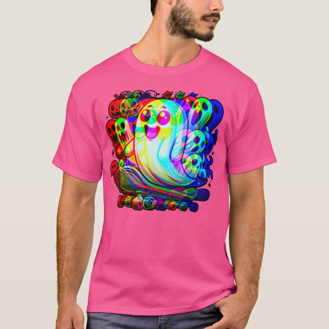 Camiseta Ghost Trippy Vaporwave Halloween Techno Rave Edm M (Frente)