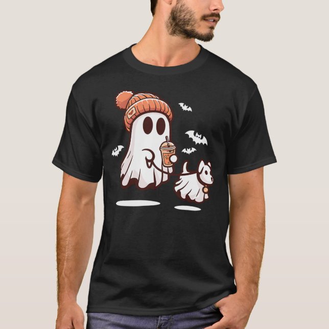 Camiseta ghost with walking dog halloween (Frente)
