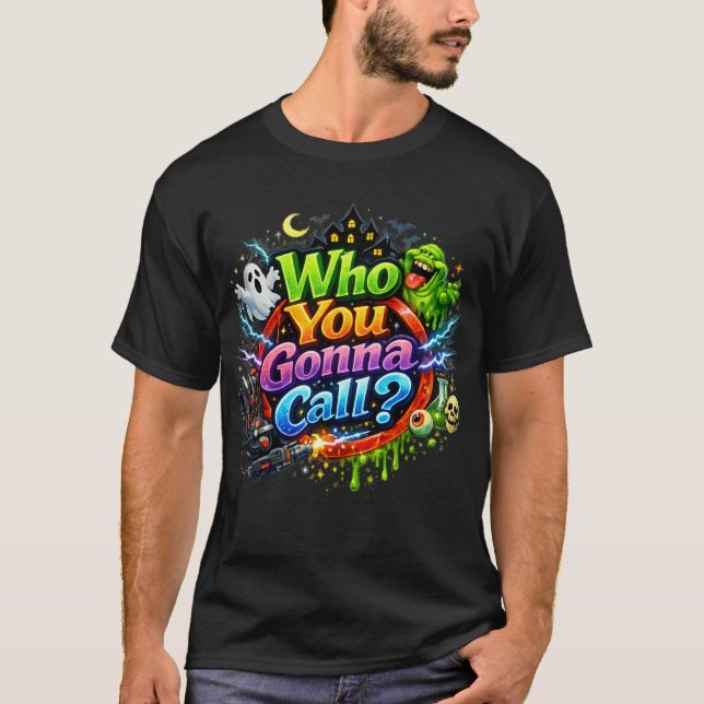 Camiseta Ghostbusters "Who You Gonna Call" Retro Design (Frente)