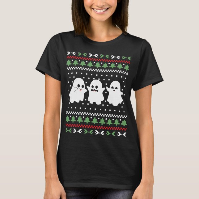 Camiseta Ghosts Halloween Christmas Ugly Sweater (Frente)