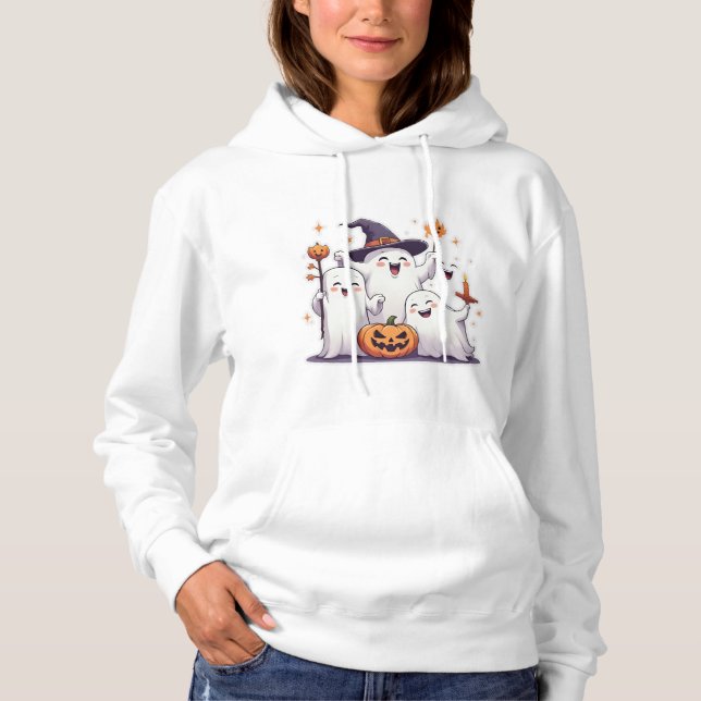 Camiseta Ghosts Hoodie do Bonito Halloween - Kawaii Pumpkin (Frente)
