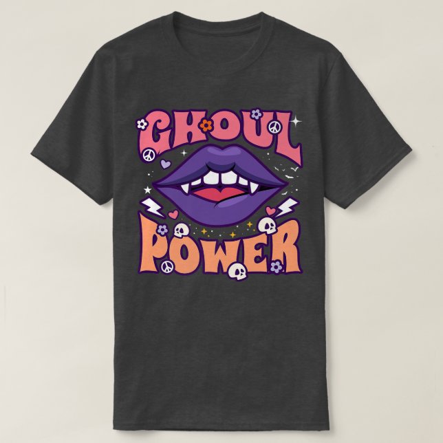 Camiseta Ghoul Power Funny Halloween Vibes Retro Groovy Vam (Frente do Design)
