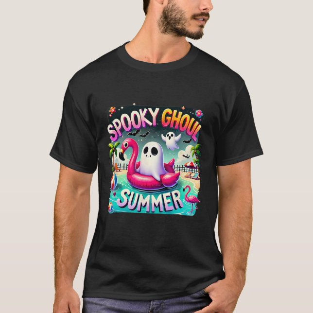 Camiseta Ghoul Summer Cute Ghost Flamingo Hello Summ (Frente)
