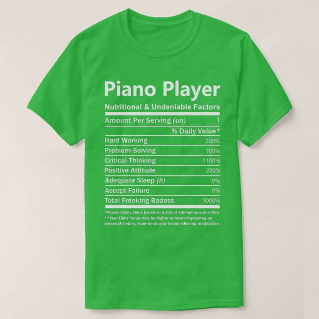 Camiseta Gi de Fatores Nutricionais e Inegáveis do Piano Pl (Frente do Design)