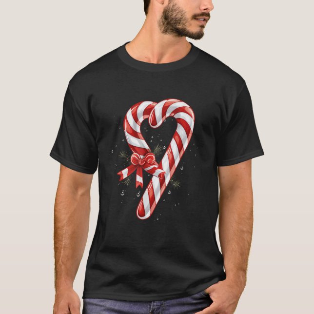 Camiseta Giant Candy Cane Heart Christmas Gifts Red and Whi (Frente)
