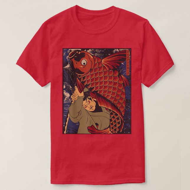 Camiseta Giant Carp Koi Fish Japonês Samurai Warriight (Frente do Design)