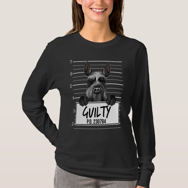 Camiseta Giant Schnauzer Mugshot Guilty Dog (Frente)