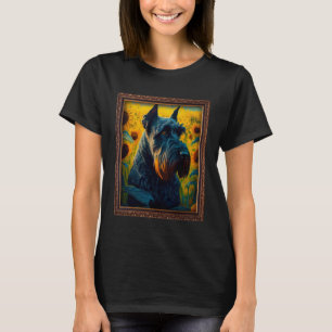 Camiseta Giant Schnauzer Pintando Flor de Girassol Mãe Mulh