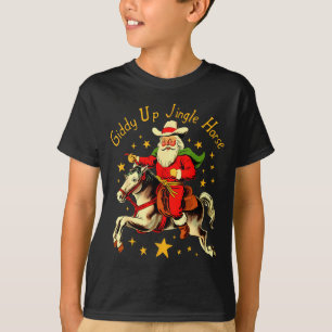 Camiseta Giddy Up Jingle Cavalo Engraçado Retro Papai Noel