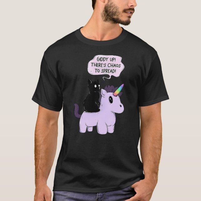 Camiseta Giddy Up! There Is Chaos To Spread Cute Cat Ride U (Frente)