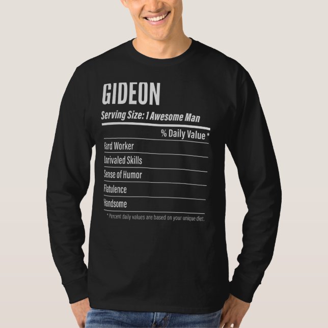 Camiseta Gideon Servindo Dimensões Calorias do Rótulo Nutri (Frente)