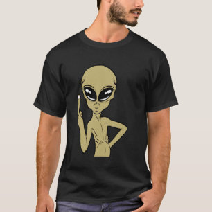 Camiseta Gif de Alien Engraçado com o Dedo do Meio