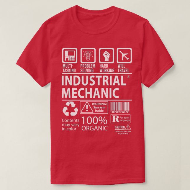 Camiseta Gif de trabalho certificado com multitarefa mecâni (Frente do Design)