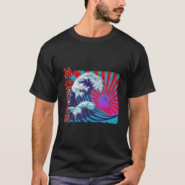 Camiseta Gigante Wave Bright Japonês Flag Kanji Escrevendo  (Frente)
