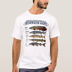 Camiseta Gigantes de Água Doce Espécies de Peixes Pescador