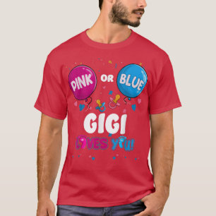 Camiseta Gigi de balão rosa ou azul ama sua revelação de gê