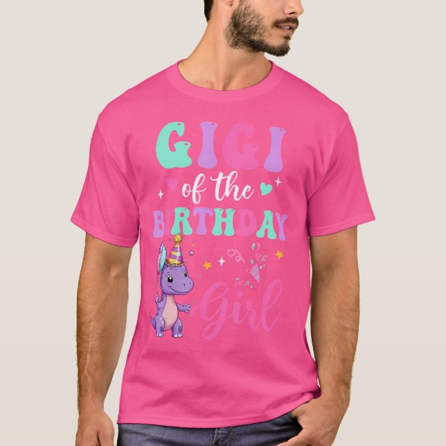 Camiseta Gigi Do Aniversário Para A Festa T-Rex Do Dinossau (Frente)