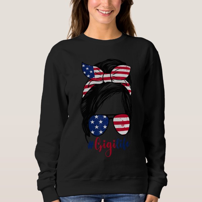 Camiseta Gigi Life Messy Bun American US Flag Patriotic 4th (Frente)