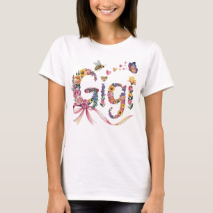 Camiseta Gigi Vovó – Camisa com Nome Floral e Laço