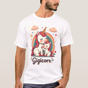 Camiseta Gigicorn Unicórnio Vintage Mãe e Bebê Arco-íris Fo