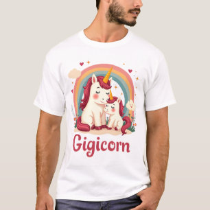 Camiseta Gigicorn Unicórnio Vintage Mãe e Bebê Arco-íris Fo