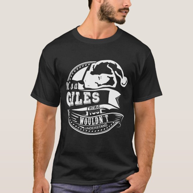 Camiseta Giles- Chapéu Xmas Nome Personalizado (Frente)