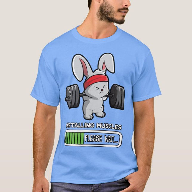 Camiseta Ginásio de condicionamento físico Bunny Instalando (Frente)